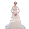 Latest Bridal Wedding Gowns Vestido de noiva Charming Deep V-Neck Lace Appliqued and Beaded A-Line Wedding Dress 2020